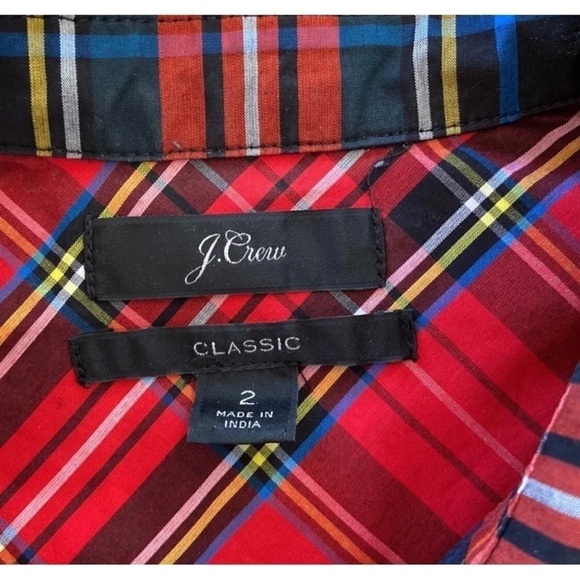 J Crew Womens Sz 2 Red Plaid Tartan Classic-Fit Boy Button Down Shirt Top - Picture 12 of 13